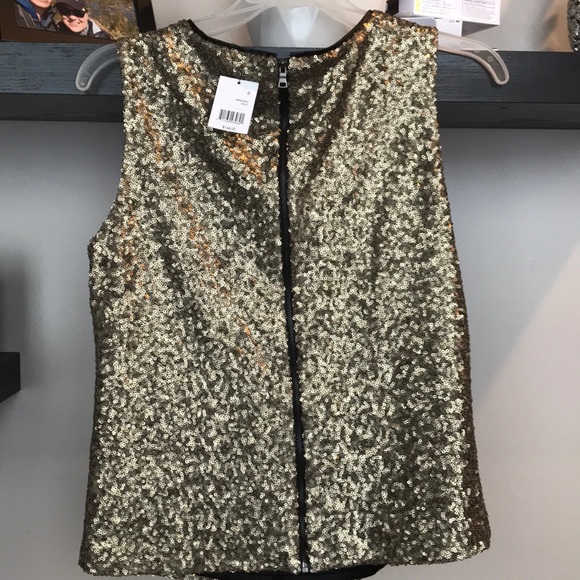 Tahari gold sequin zip back sleeveless top S - Picture 4 of 5